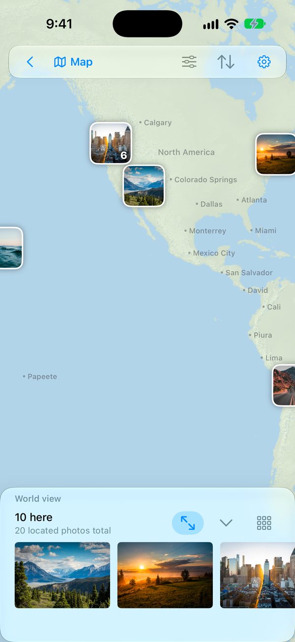 Map of North America with photo pins